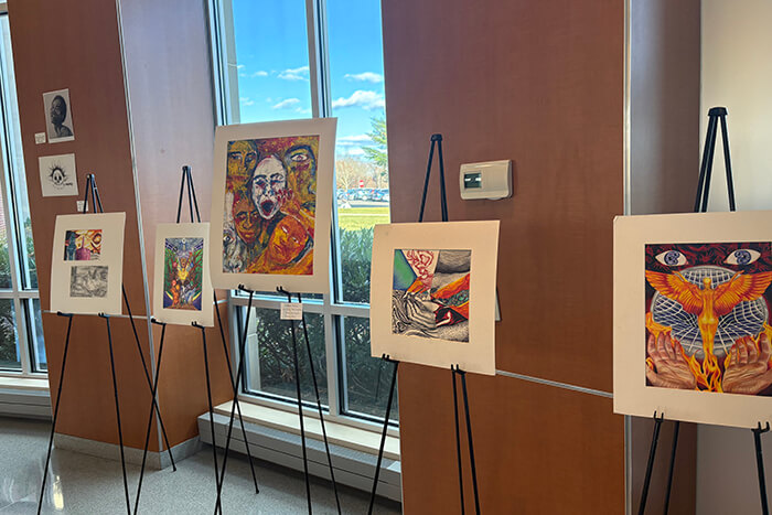 Student artwork at the Creative and Performing Arts Showcase